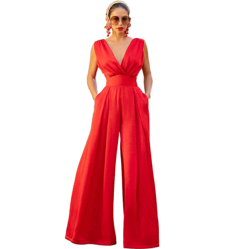 Clothing Summer Slim High Waist Color Jumpsuit