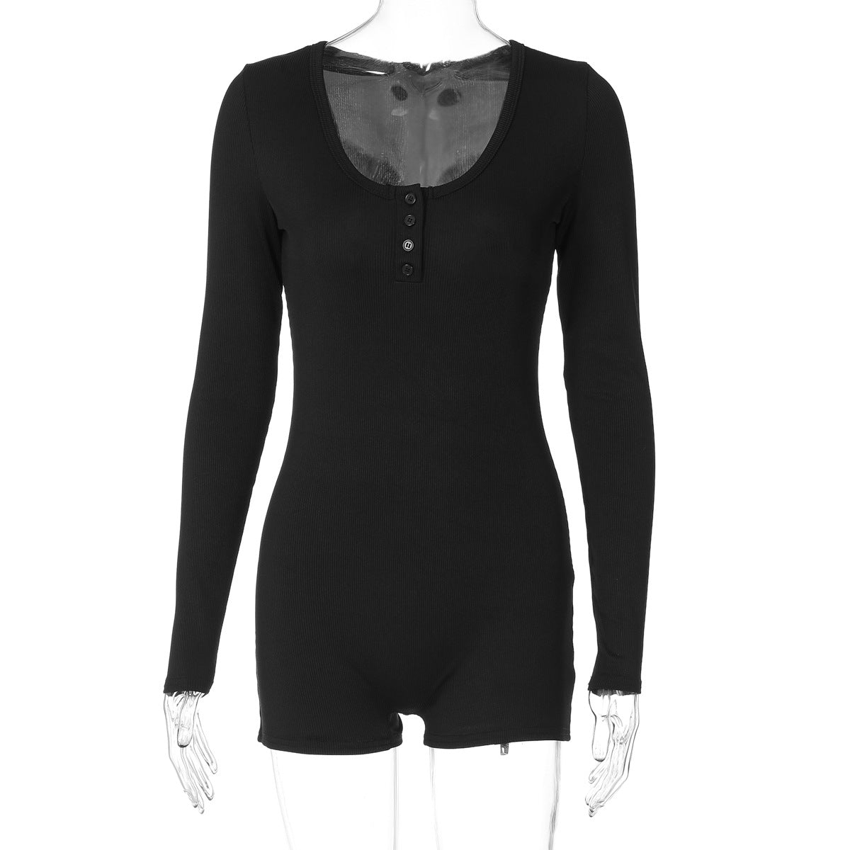 Autumn Rib Color U Collar Breasted Tight Sports Yoga Jumpsuit