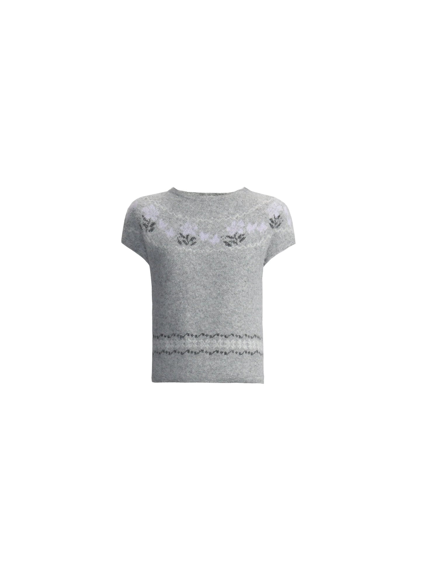 Grey Patterned Layered Knit Blouse Set-up