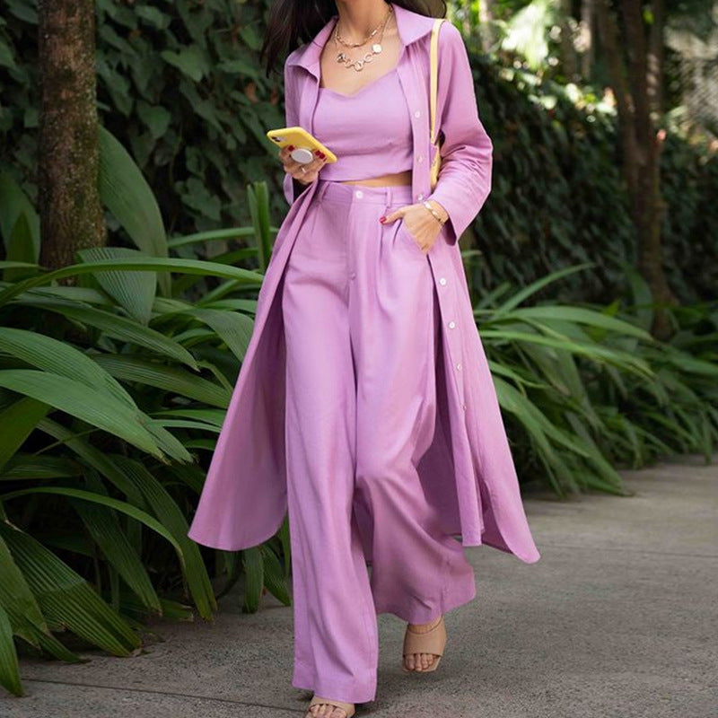 Fall Trench Coat Wide Leg Pants Clothing Three-piece Suit