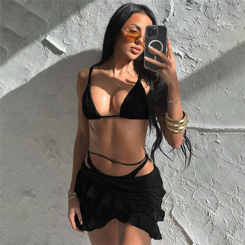 Summer Clothing Sling Lace Panties Hip Skirt Three Piece Sets