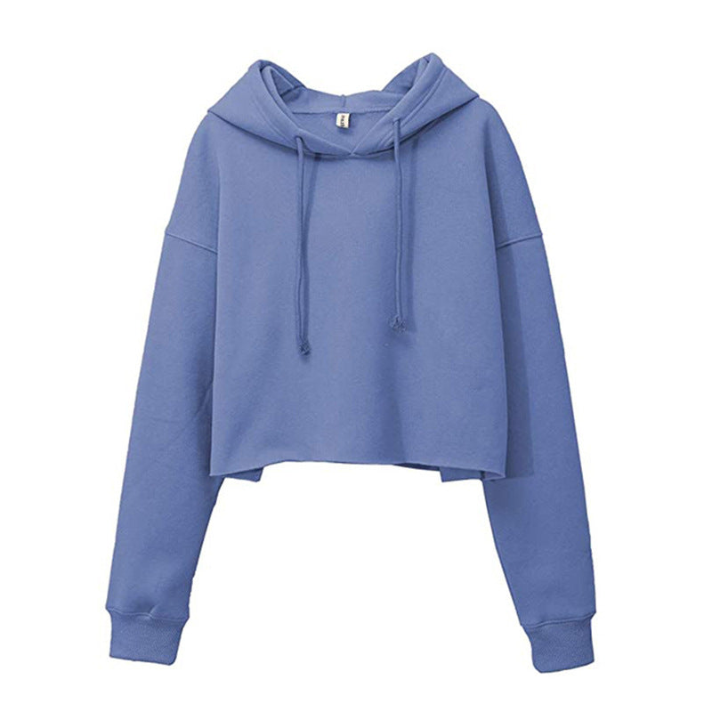 Sports Sweatshirt Autumn Winter Fleece-lined Pullover Hoodie Personalized Bare Cropped Long Sleeved Top