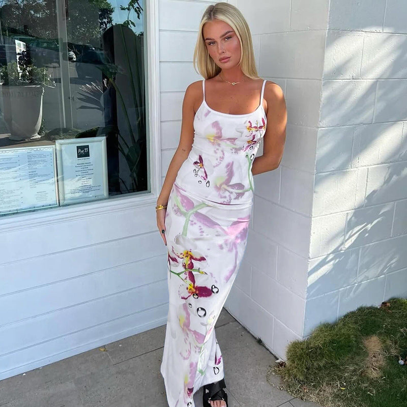 Clothing Summer Printed Camisole Slim Fit Maxi Dress Two Piece Set Suit