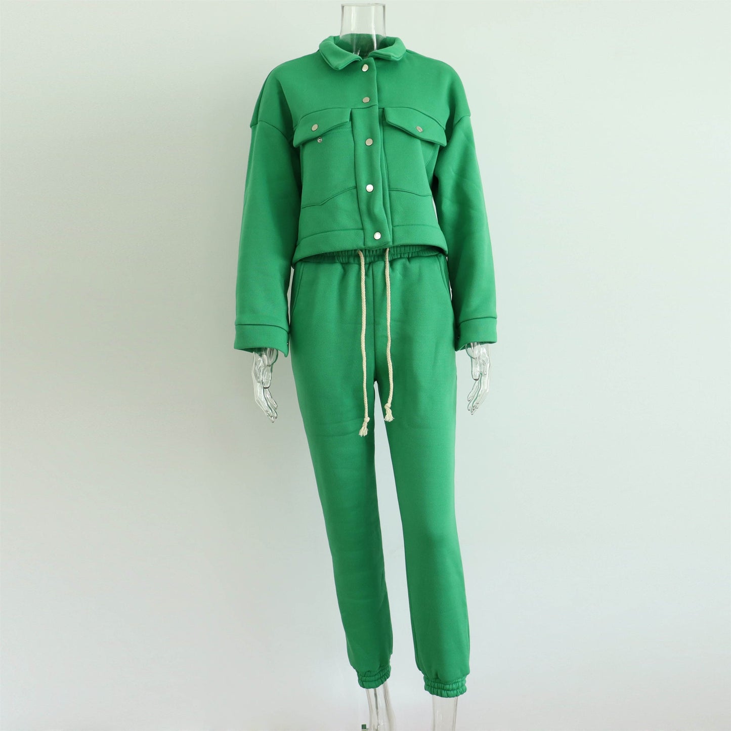 Autumn Winter Color Jacket Top Trousers Suit Long Sleeve Coat Sweatshirt Two Piece Set for