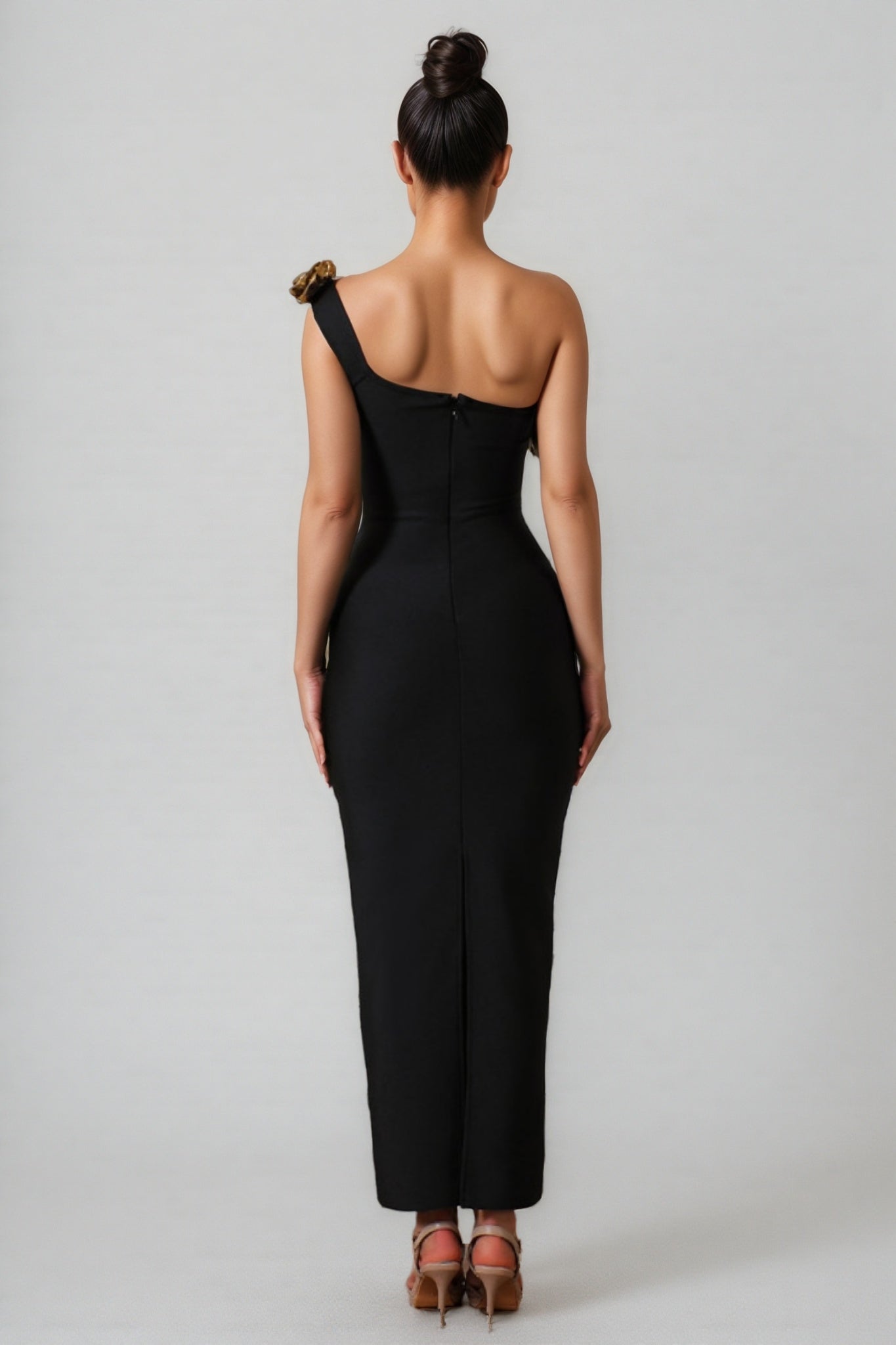 Omi One Shoulder Flowers Bandage Midi Dress