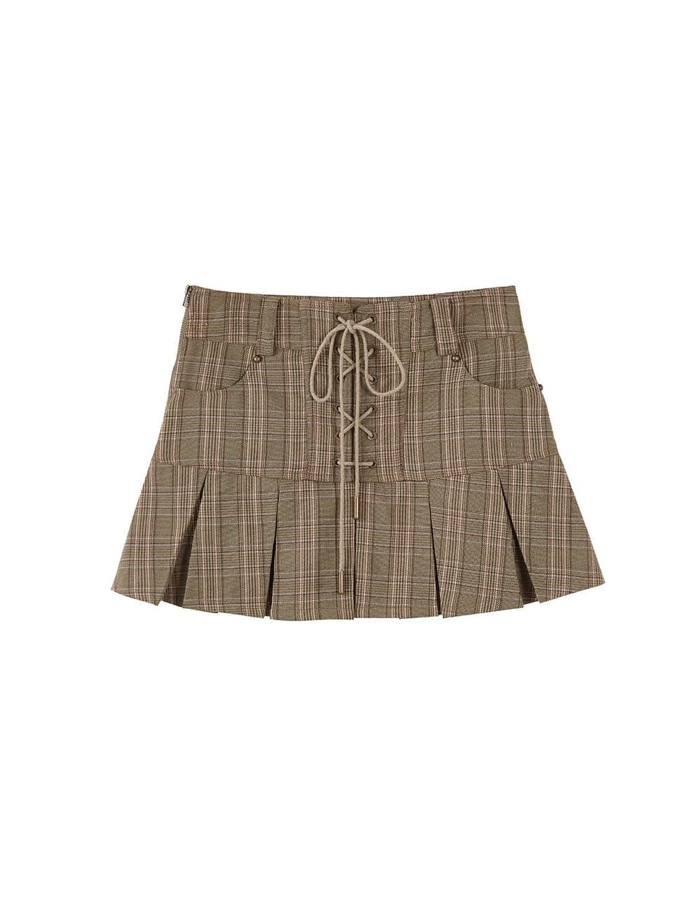 High Waist Pleated Skirt With Lace-up Detail