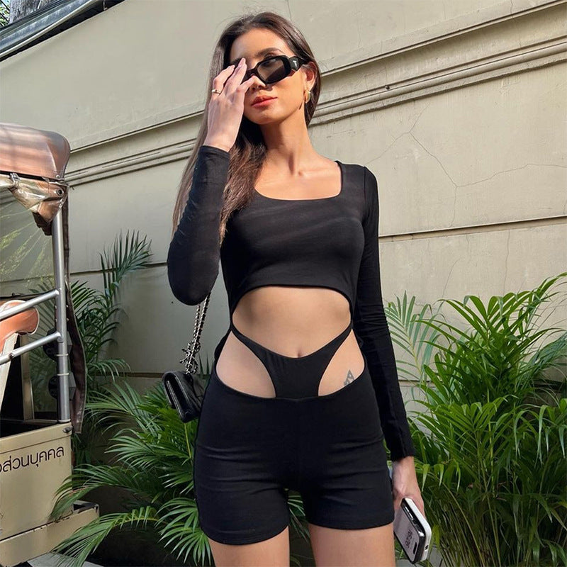 Clothing Summer Long Sleeve Hollow Out Cutout Out Bare Back Jumpsuit