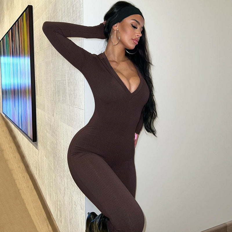 Clothing Spring Color Slim Sports Long Sleeve Jumpsuit