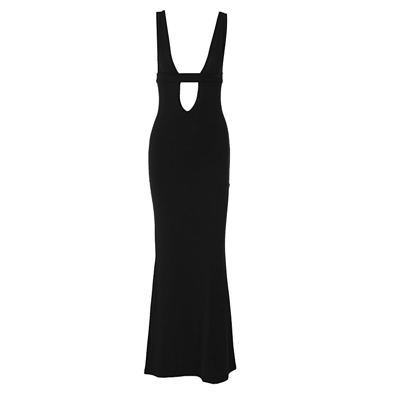 In Deep V Plunge Patch Hollow Out Cutout Corset Maxi Dress Slim Strap Dress
