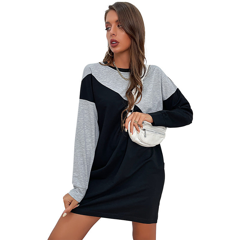 Contrast Color Loose Sweater Dress Long Sleeve Color Matching Fall Clothing Dress