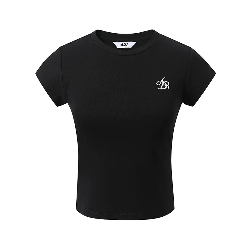 Classic Cropped T-shirt - Short Sleeve Fitted Basic Tee