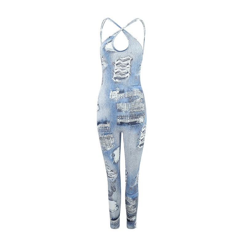 Clothing Printing Gallus Siamese Trousers Stretch Slim Jumpsuit