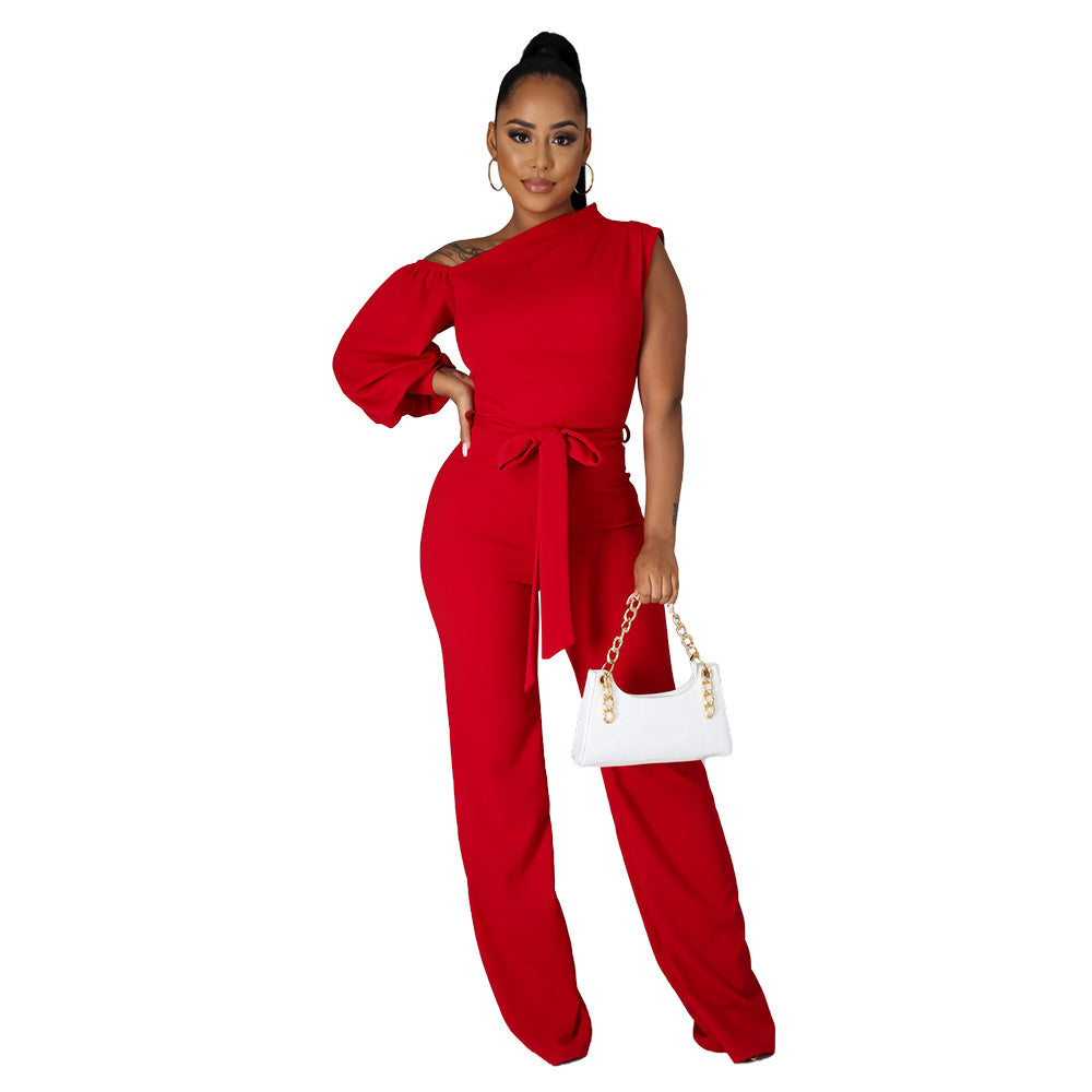 Wear Color One-shoulder Wide Leg Jumpsuit