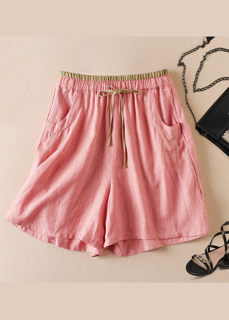 Organic Linen Pockets Elastic Waist Cotton Shorts Summer Am1040