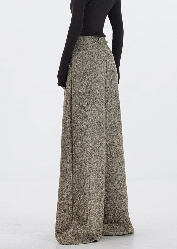Original Design Khaki Pockets High Waist Woolen Wide Leg Pants Winter Rs045