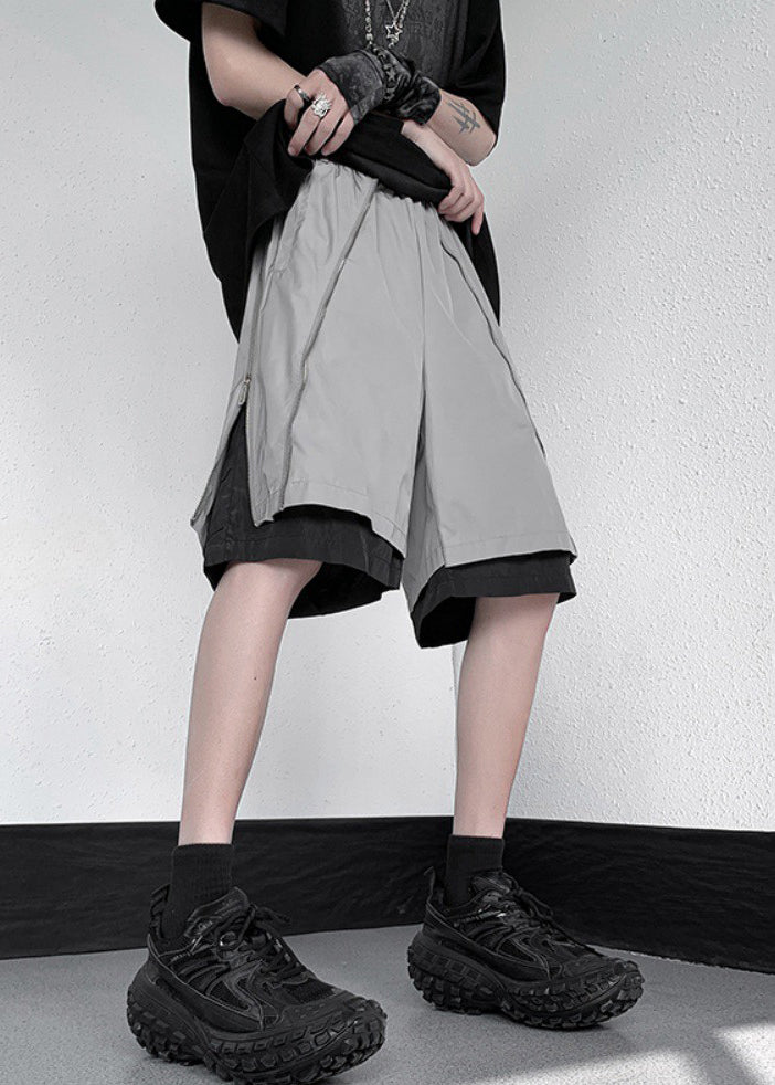 Cotton Original Grey Zippered Two Pieces Summer Shorts False