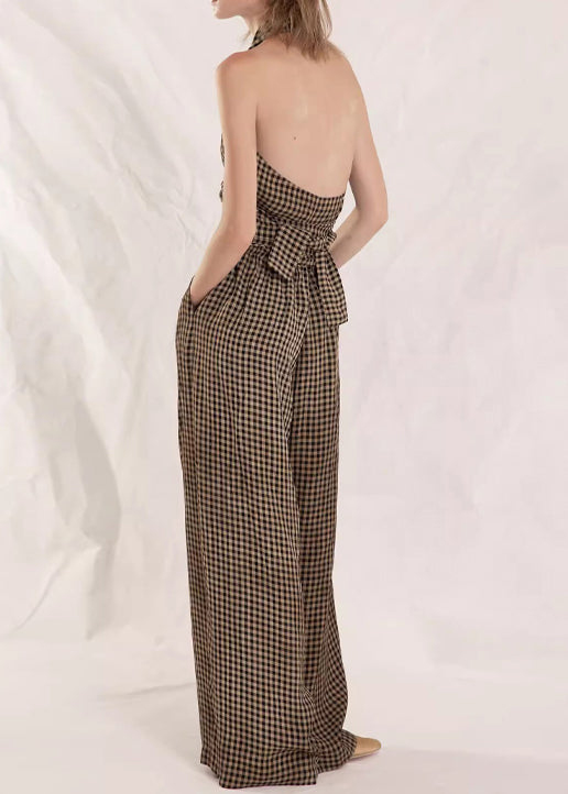 Original Plaid Tank Top and High Waist Wide Leg Pants Two Pieces Summer Ee1007
