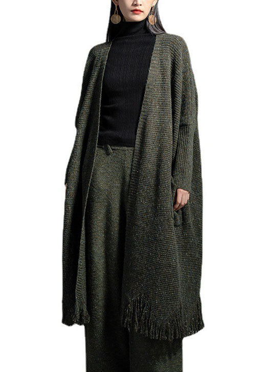 Oversized Green Tasseled Knit Loose Cardigan Spring Ly0025