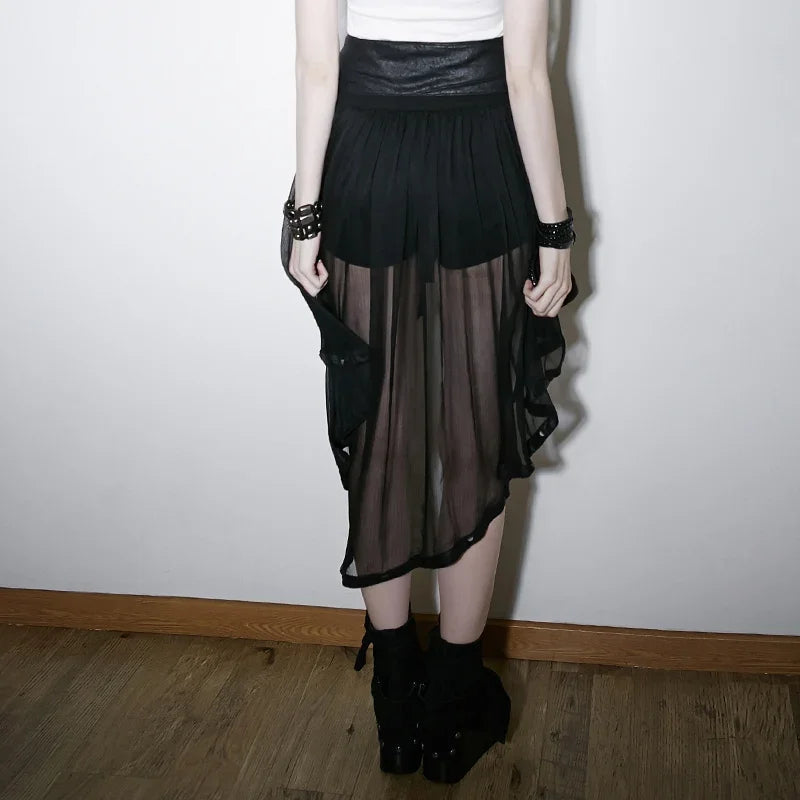 Military Style Knit Chiffon Culottes for Black Hollow Out Knee-length Skirt