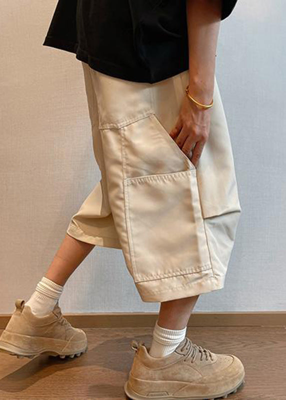 Beige Pockets High Waist Pants Summer Yt020