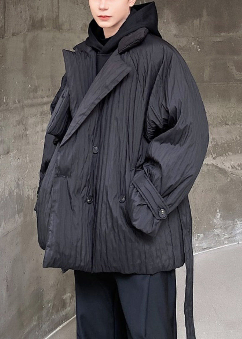 Black Peter Pan Collar Tie Waist Duck Down Coats Winter Wl004