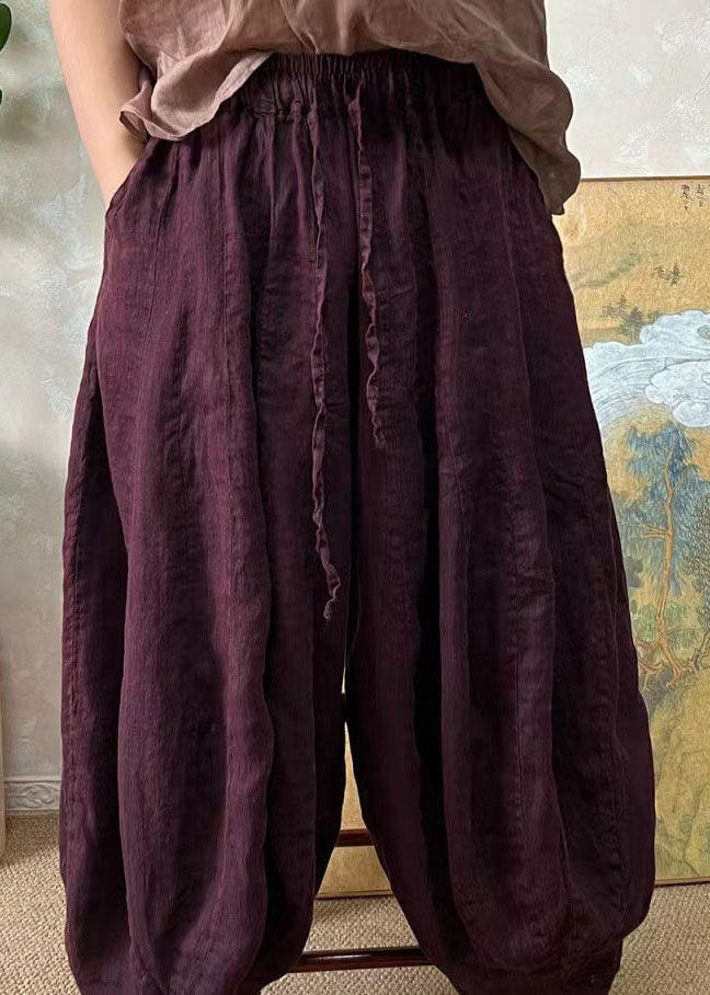 Blackish Green Elastic Waist Linen Lantern Pants Summer Ff037