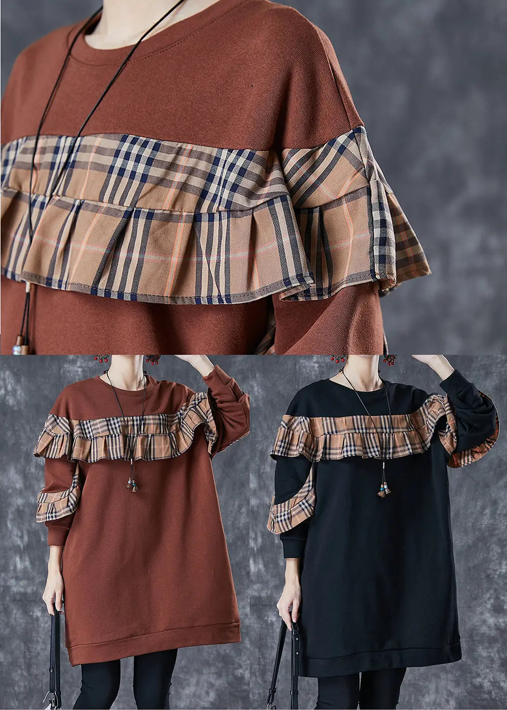 Cotton Sweatshirt Dress Ruffled Fall
