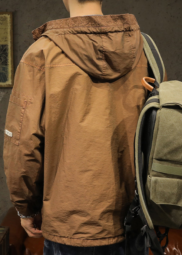Drawstring Spring Caramel Plus Hooded Coat Size Cotton