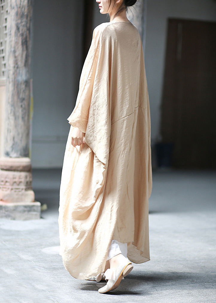 Khaki Cotton Long Cardigan Batwing Sleeve Lk001