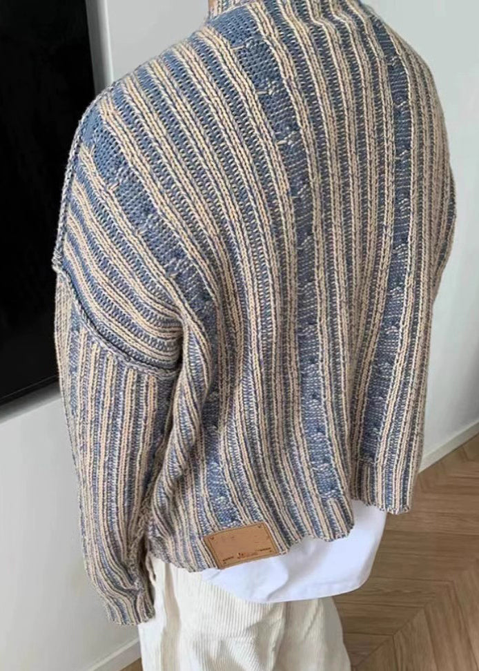 Retro Blue Striped Cozy Knit Sweater Spring Tk007