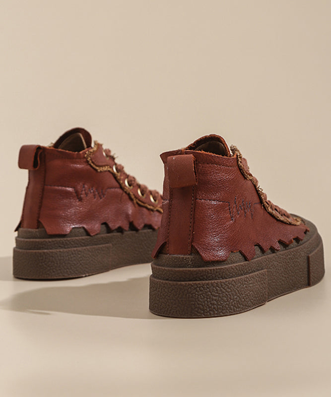 Retro Chocolate Lace Up Platform Flat Shoes for Jj064
