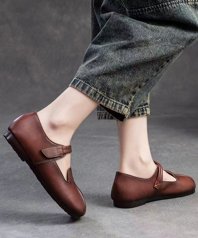 Retro Style Brown Sheepskin Soft Soled Flats Shoes Cz1058