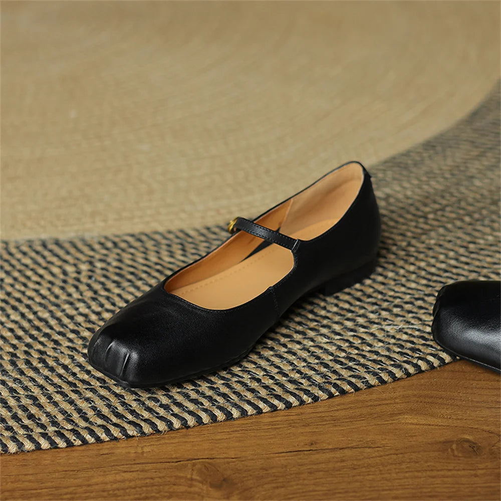 Flats Shoes Genuine Leather Mary Janle Shoes Moccasins Walking Lofers Shoes Females Retro Flats