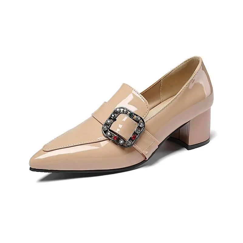 Medium Heels Pumps Woman New Nude Green Black Pointed Toe Party Office Wedding Shoes Large Size 44 45