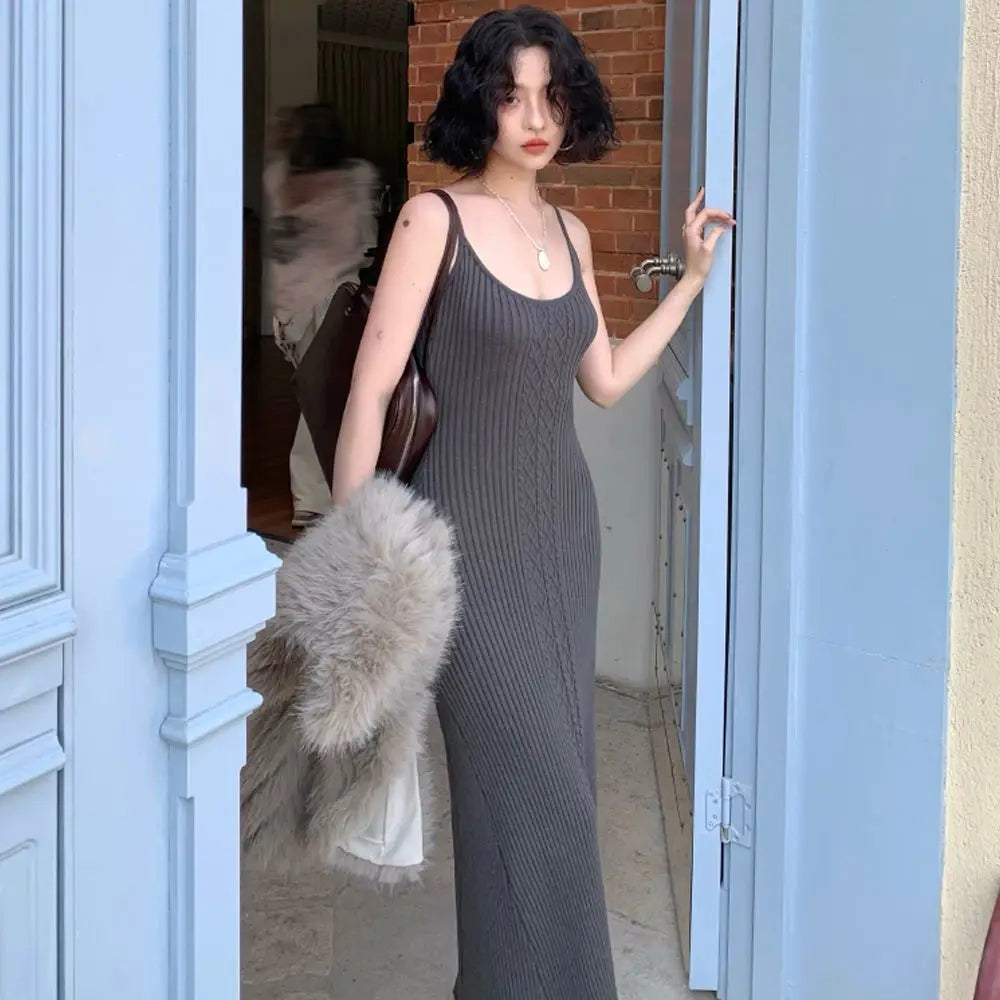 Vestidos Mujer Knitted Spring Summer Sleeveless Dresses Slim Long Dress