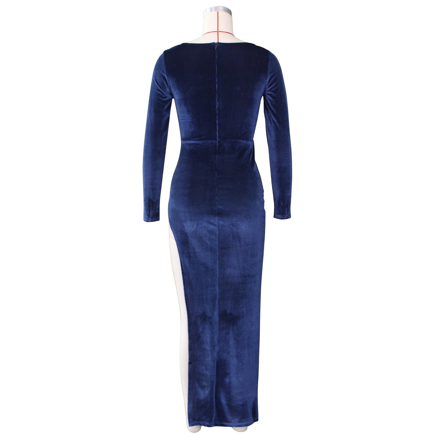 Velvet High Waist Slit Maxi Dress Long Sleeve Evening Party Dress