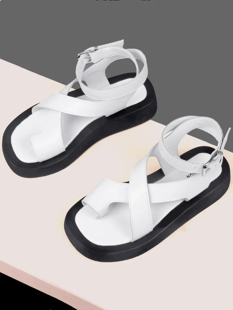 Sandals Summer New Clip Toe Sandals Genuine Leather Roman Shoes Sandals