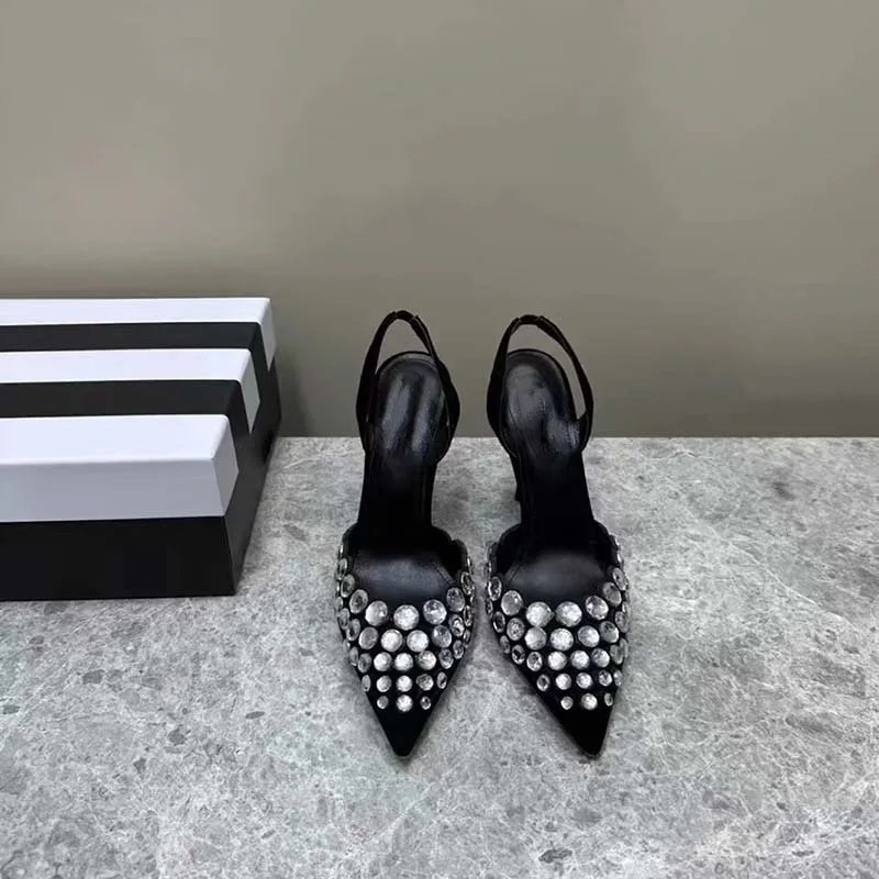 New Super Rhinestone Shallow Stiletto Pointed Shoes Roman Cutout High Heeled Sandals