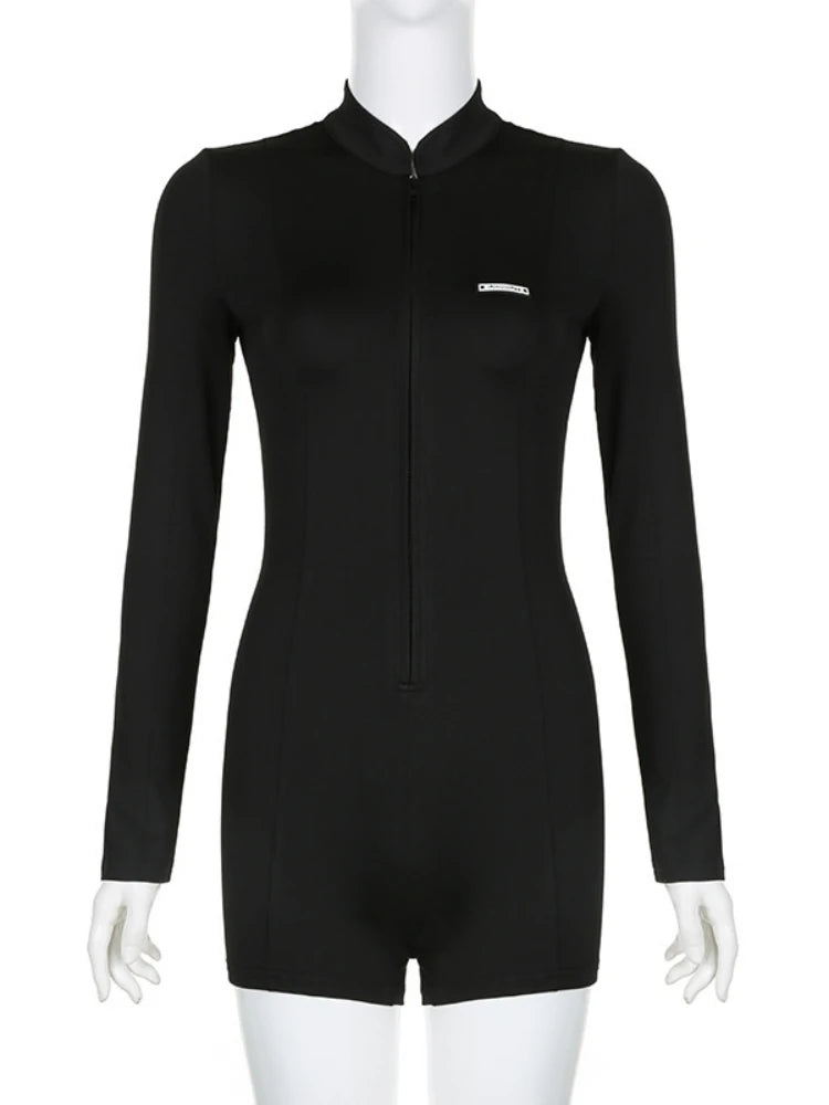 Colour Round Neck Short Jumpsuit Slim Long Sleeve Short Summer Clothing for Y2k Romper