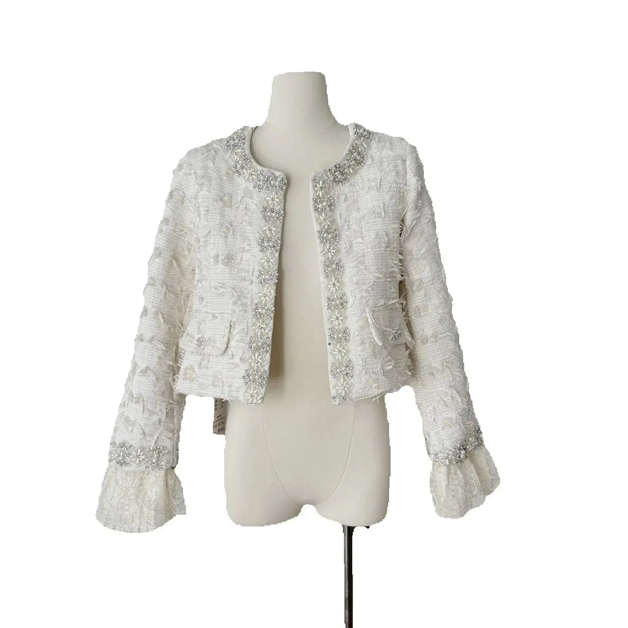 Fringed Tweed Coat New Autumn Long Sleeves Heavy Industry Embroidered Bell Bottoms Stitching Lace .