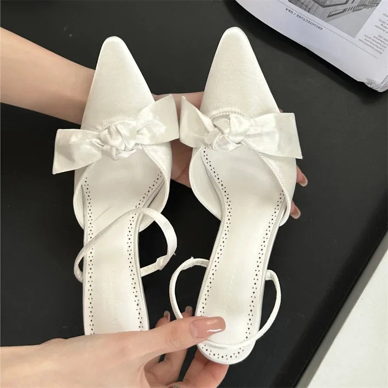 Design Style Butterflyknot Thin High Heels Pumps Pointed Toe Banquet Wedding Female Shoes