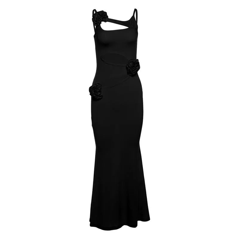 Barbie Hip Dress Summer New Hollow Party Dresses Waist Design Threedimensional Flowers Long Dress.