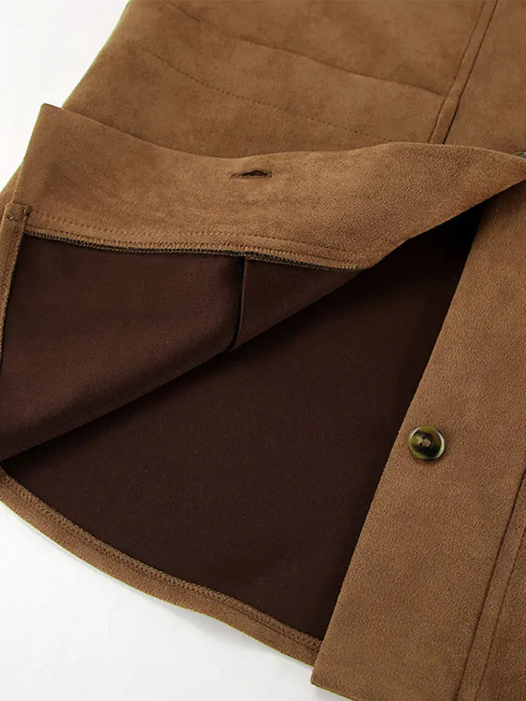 Suede Jackets Turn-down Collar Female Coat Autumn Single Breasted Lady Jacket Outwear