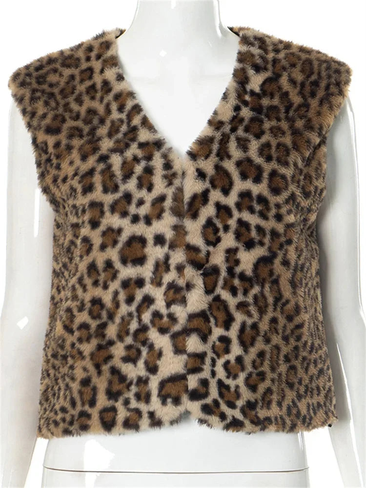Leopard Printed V-neck Vestidos Coat Female Contrast Printed Cropped Top Loose Autumn Commute Outwear Cardigan