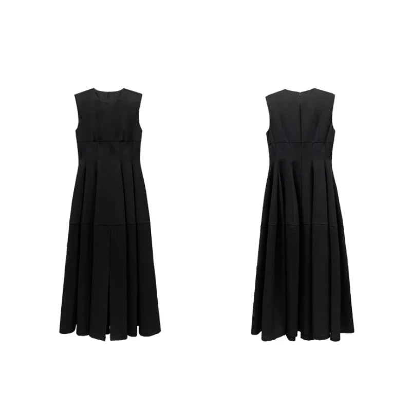 Summer New Black Sleeveless Aline Vest Dress Sweet Long Dresses Woman Party Club Dress Vestido