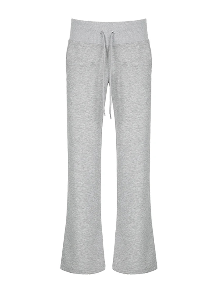Gray Drawstring Waist Sweatpants Simple Basic Minimalist Fitness Joggers Straight Pants