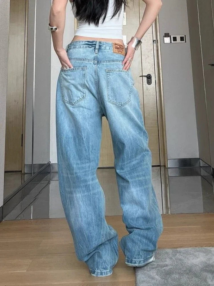 Ripped Jeans for Hip Hop Loose High Waist Korean Wide Leg Denim Pants Y2k Causal Mujer Trousers