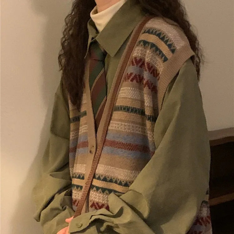 Autumn Lazy Vneck Sweater Vest Korean Loose Knitted Cardigan Y2k Egirl Slim Fit Sleeveless Tops