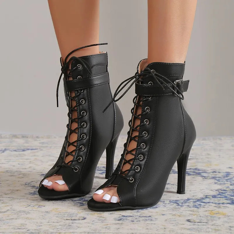 Sandals Thin High Heels Open Toe Zipper Dancing Shoes Summer Ballroom Dance Short Boots Woman's 43