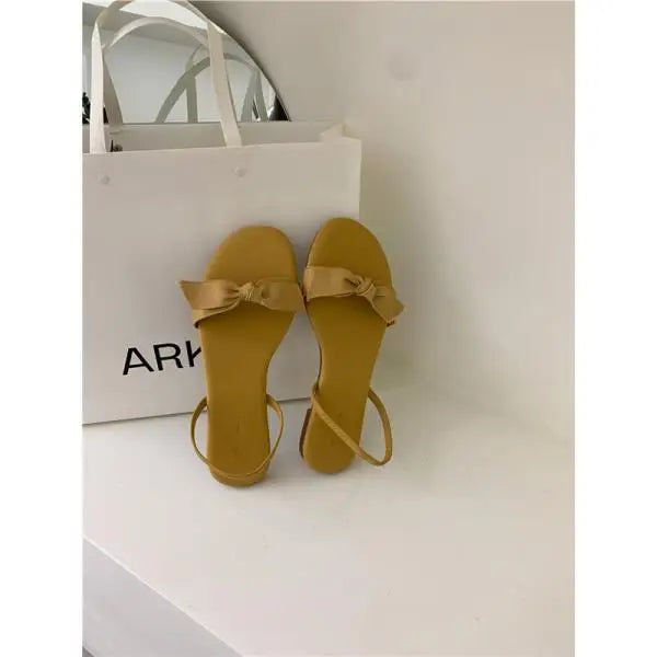 Flat Shoes Female Low Woman's Slippers Slides Butterflyknot Designer Rome Butterflyknot Rubber Retro Scandals Pu H